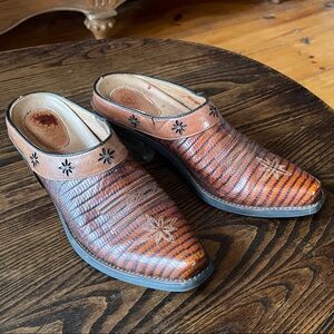 Brown Leather Women’s leather healed Mule Shoes